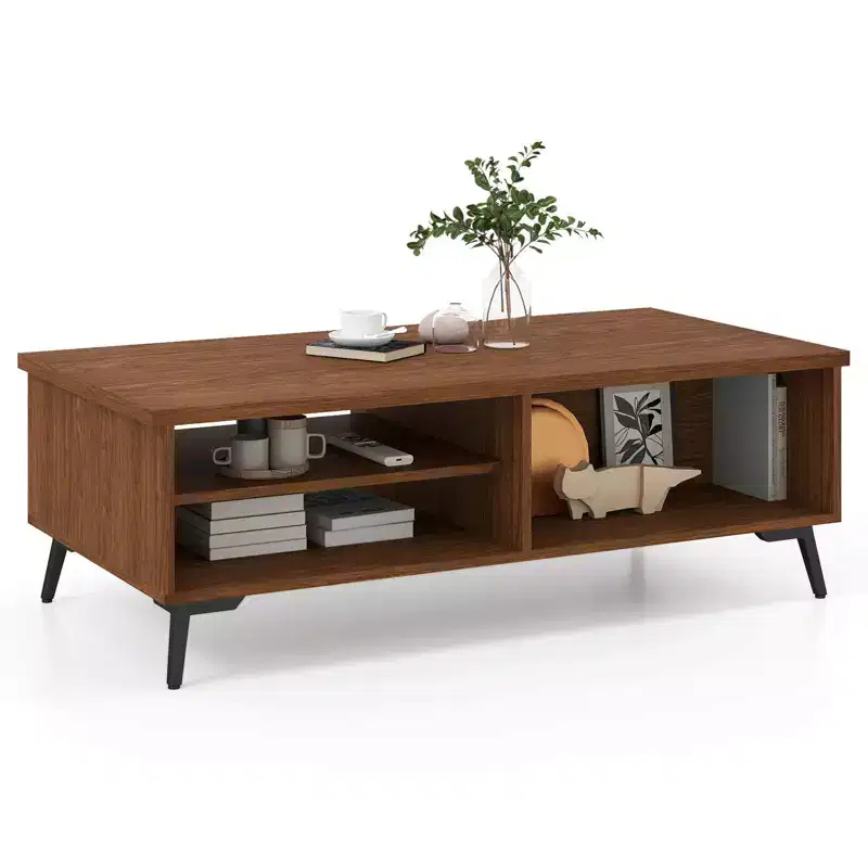 Costway 2-Tier Rectangular Center Table with Storage Shelves & Compartments for Living Room Charcoal Blue/Brown