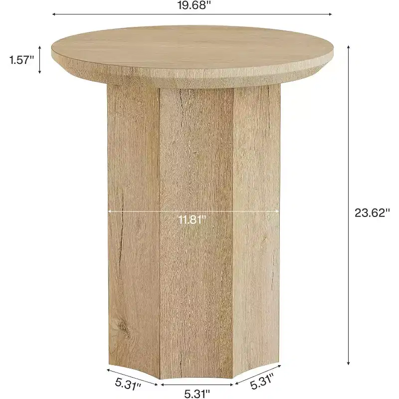 Lantine Round End Table, Wooden Pedestal Side Table with Octagonal Base, Modern Nightstand for Living Room, Bedroom, Easy Assembly (1)