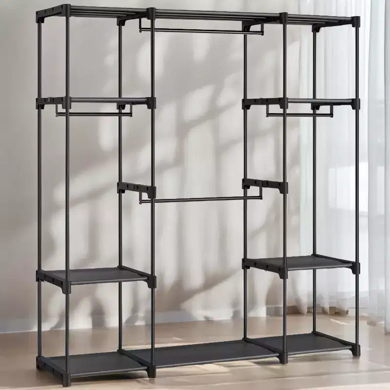 Freestanding Portable Closet Organizer System, Clothes Rack with Shelves and Hanging Rods for Bedroom and Cloakroom Black