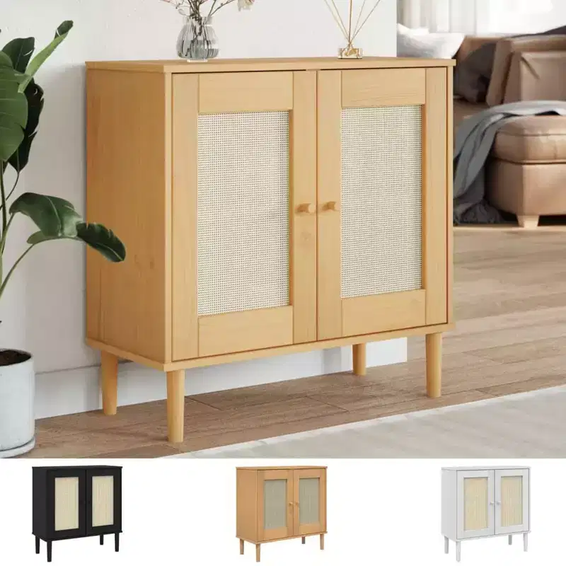vidaXL SENJA Sideboard Buffet Storage Cabinet Rattan Look Solid Wood Pine