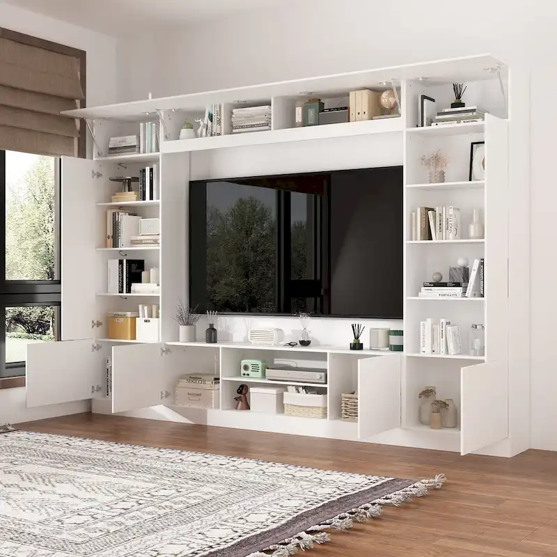 Versatile Wall Unit TV Stand LED Lighting - Accommodates TVs up to 75