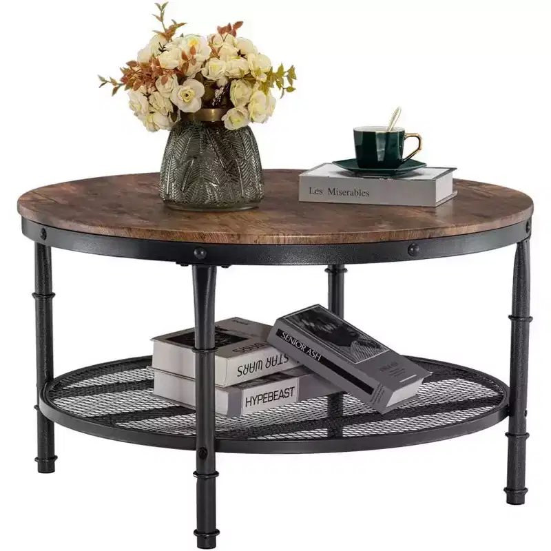 VINGLI Round Coffee Tables Living Room, 31.5 Wooden Coffee Table with Storage