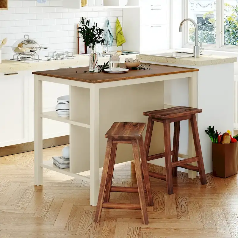 Wood Rustic 3-piece 45 Stationary Kitchen Island Set
