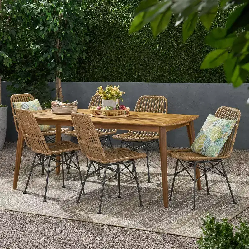 Christopher Knight Home Sawtelle Outdoor Wicker and Acacia Wood 7 Piece Dining Set