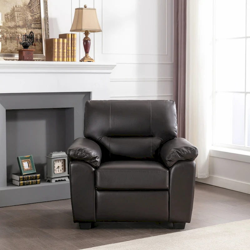 Upholstered Living Room Set, 4 Pieces - Faux Leather Chair, Loveseat, sofa with Ottoman