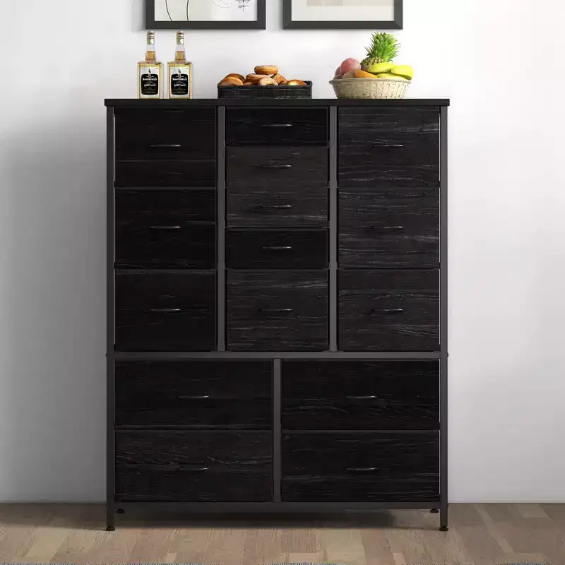 15-Drawer Dresser, Tall Storage Organizer with Metal Frame and Wood Tabletop, Fabric Chest of Drawers for Living Room, Multi-Functional Storage Unit
