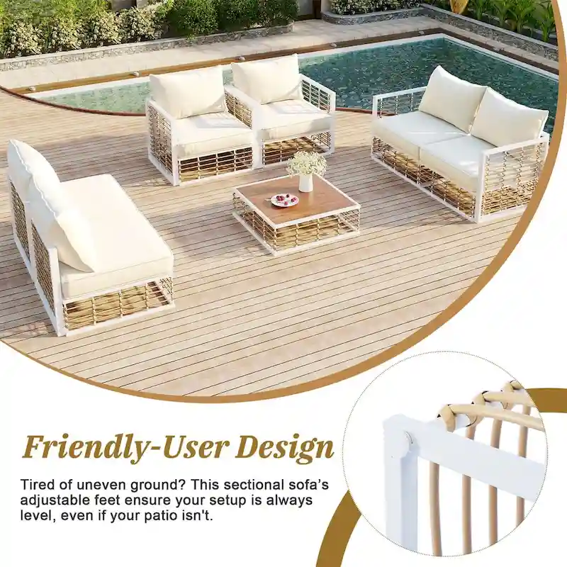 Patio Sectional Sofa Set,Garden Conversational Furniture Set,7 PCS