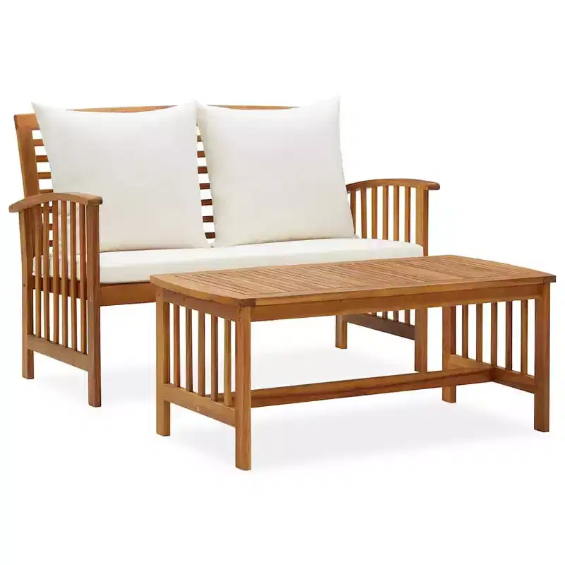 vidaXL Garden Lounge Set Cream white cushions, Natural wood