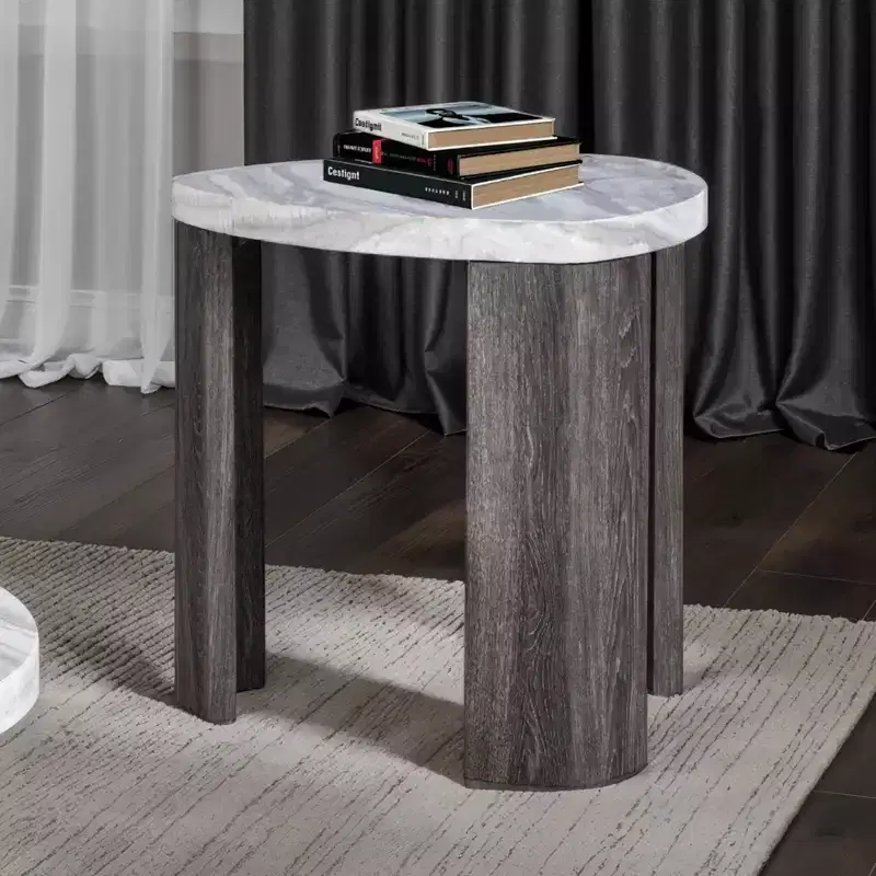 Contemporary Triangle Rubberwood End Table with Hidden Casters
