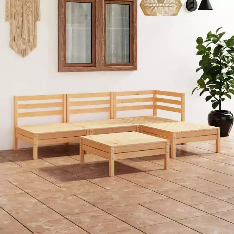 vidaXL Garden Lounge Set Natural Pine Solid Pinewood Medium Modular - Brown