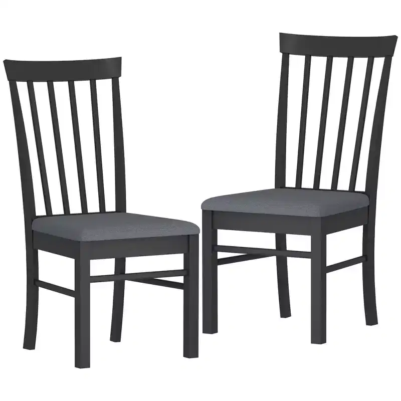 HOMCOM Wooden Dining Chairs Set, Farmhouse Upholstered Kitchen Chairs with Rubber Wood Frame for Living Room, Dining Room