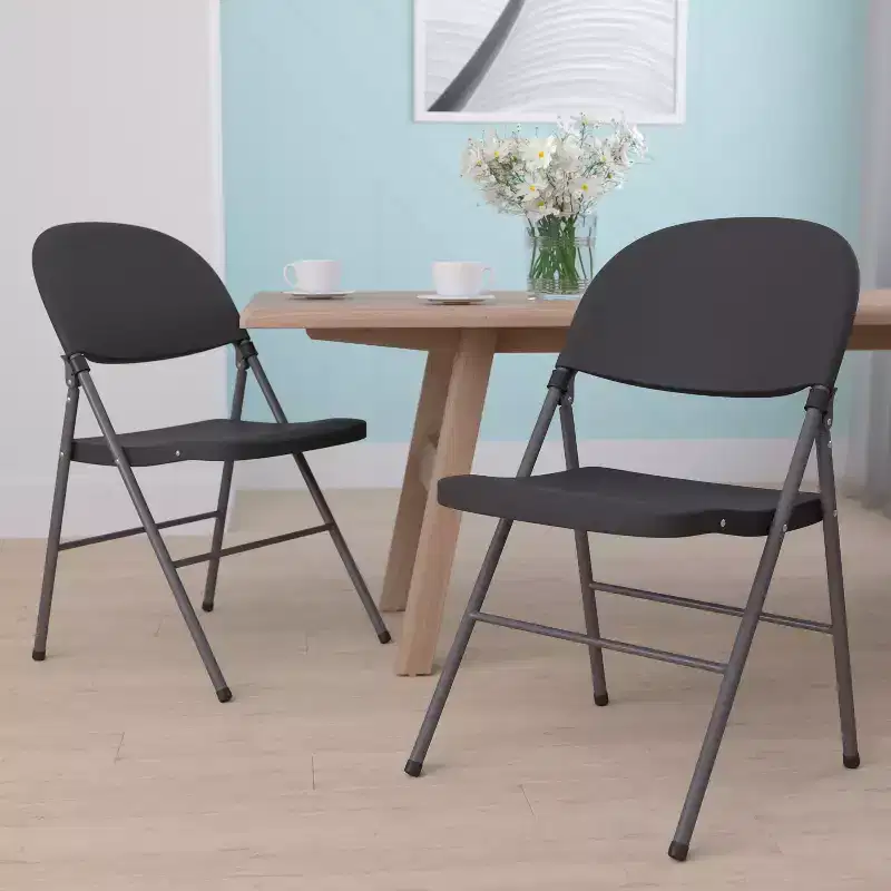 2 Pack 330 lb. Capacity Plastic Folding Chair with Charcoal Frame