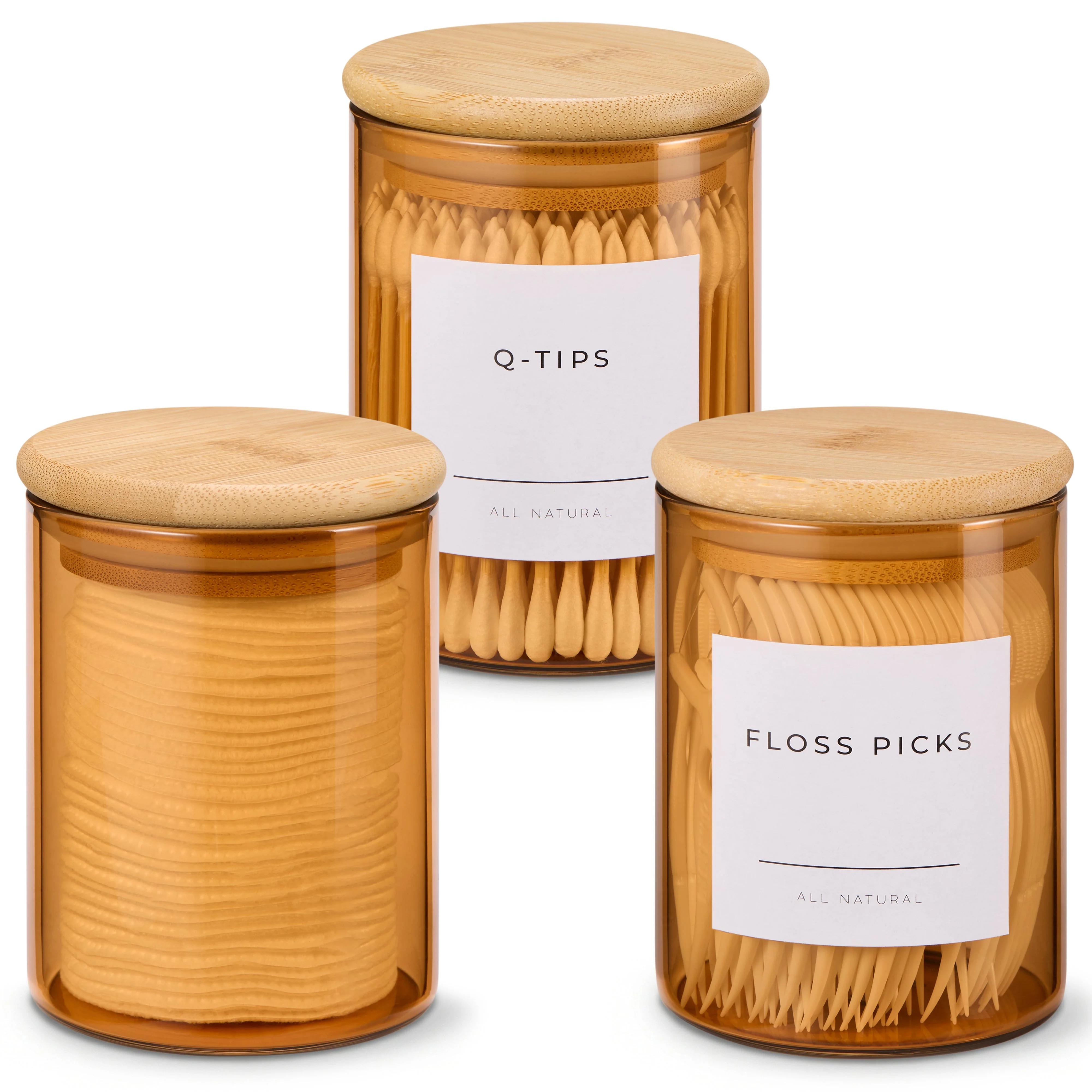 Mini Glass Apothecary Jars with Bamboo Lids, Set of 3, 10 oz