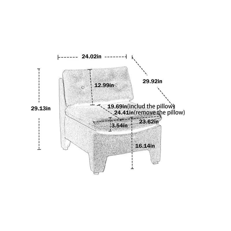 No Armrest Barrel Chairs Linen House Hold Cushioned Deep Seat Accent Single Lazy Chair for Living Room Home White