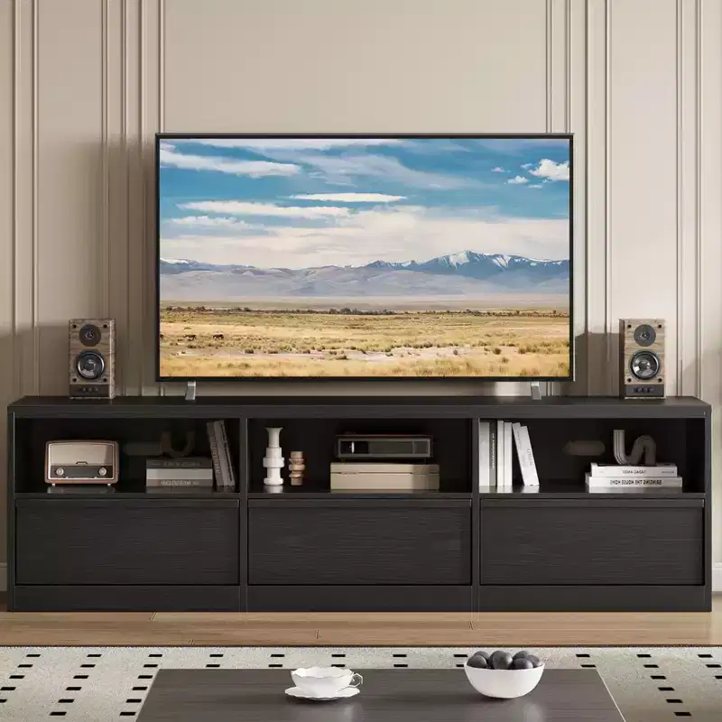 70 Mid Century Modern TV Stand - Spacious Media Console for 80 TVs, Featuring Open Shelves, Entertainment Center for Living Room/Bedroom