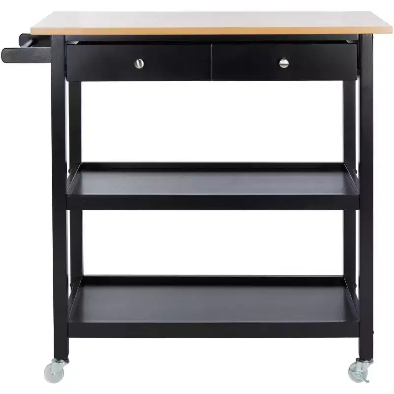 2-Drawer 3-Shelf Kitchen Cart with Casters, Natural/Black