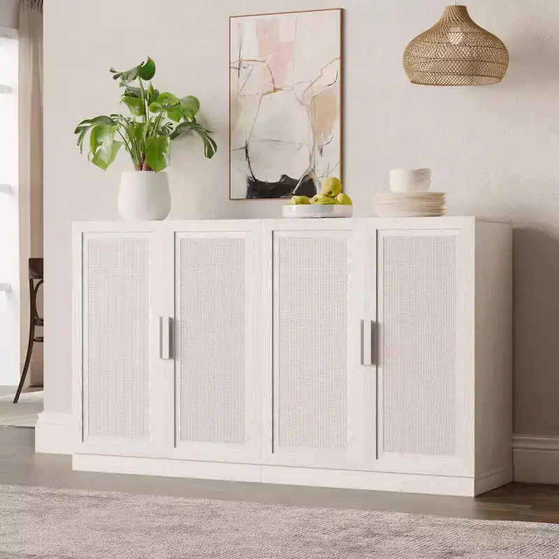 Adjustable Hinges Cable Management! Black Sideboard Solves Storage Pain Points