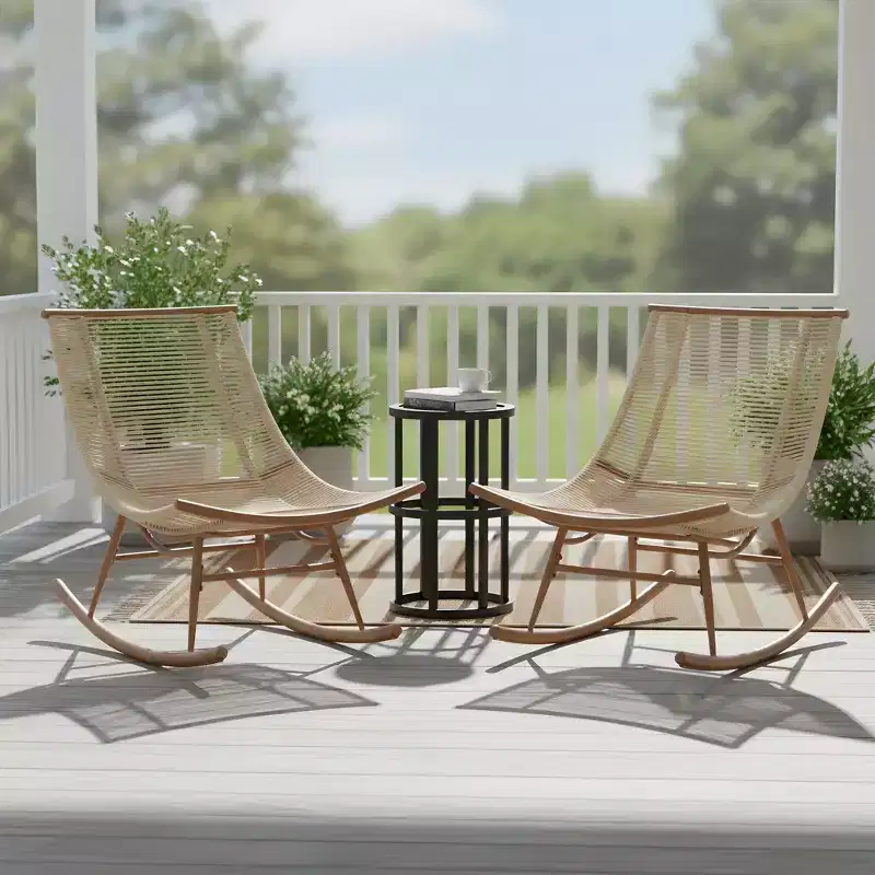 Christopher Knight Home Isabelle Modern Metal Patio Seating Set with Rocking Chairs and Ceramic Tabletop