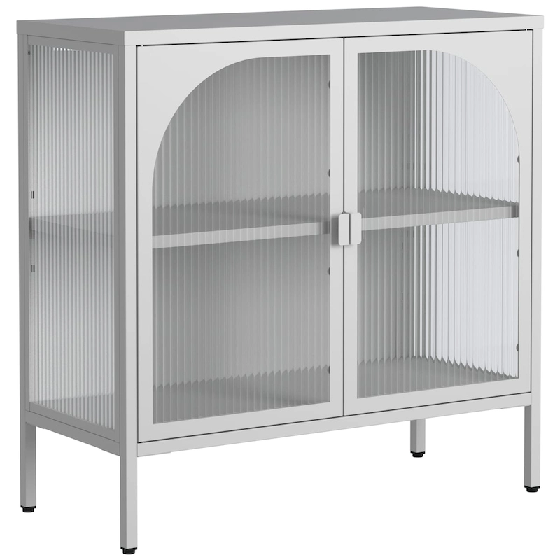 Metal Sideboard Cabinet,Accent Storage Cabinet with 2 Glass doors,Coffee Bar Cabinet with Adjustable Shelves 200 lbs Capacity