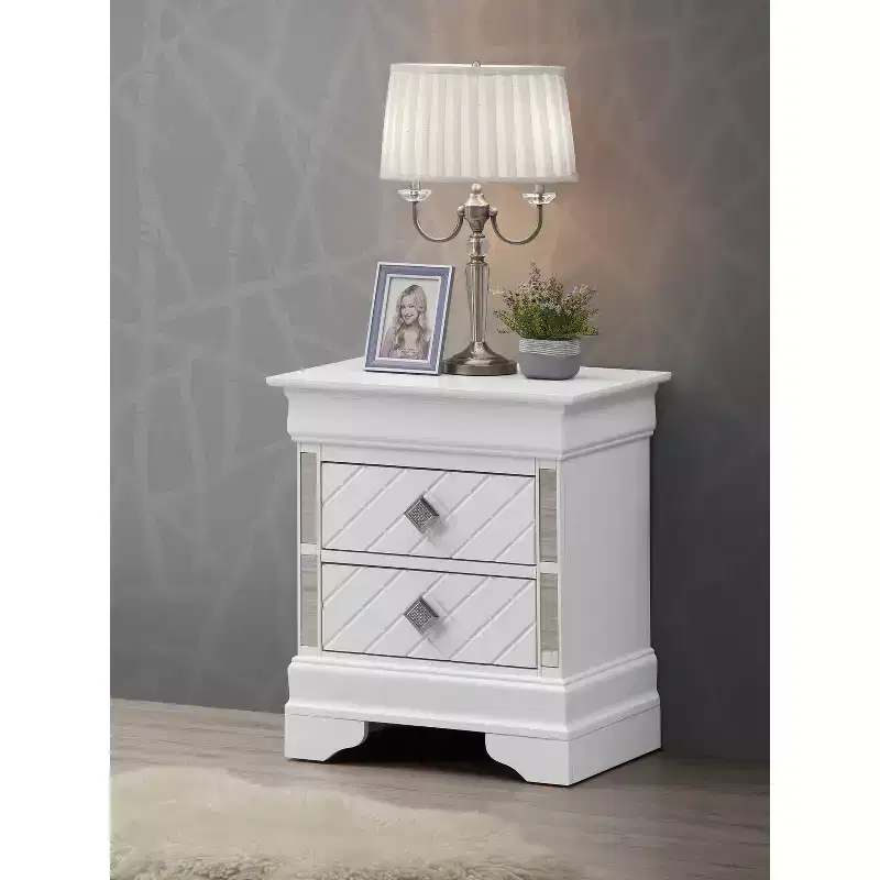 24 in.H x 21 in W Rectangle Silver Finish 2 Drawers Metal Nightstand For Living Room and Bedroom