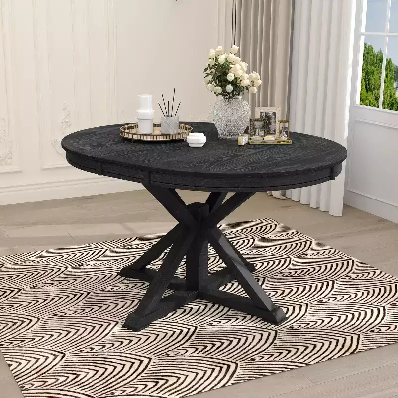 54-Inch Retro Extendable Dining Table with 12-Inch Leaf
