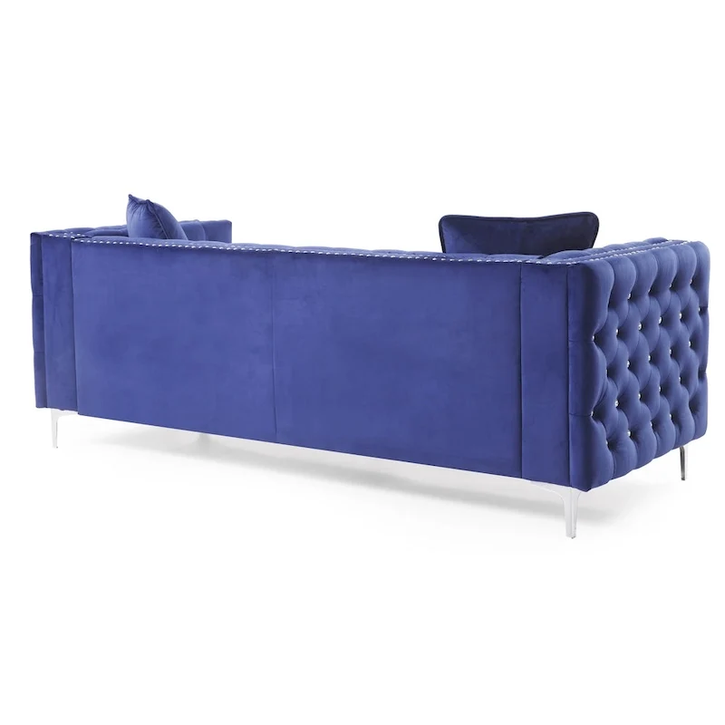 Paige 86 in. Tufted Velvet 3-Seater Sofa with 2-Throw Pillow - 86L x 34W x 30H