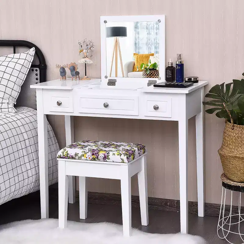 Costway Vanity Dressing Table Flip Top 7 Compartments Makeup Desk