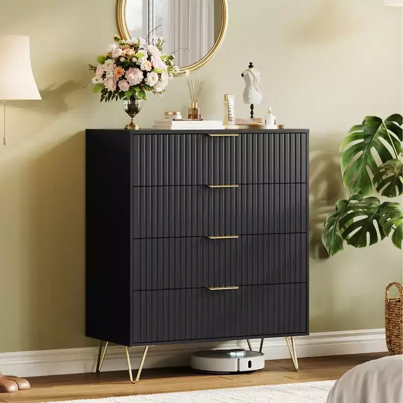 Dresser, 32 Wide Modern Fluted Chest of Drawers with Metal Handles, 4-Drawer Clothes Storage Organizer
