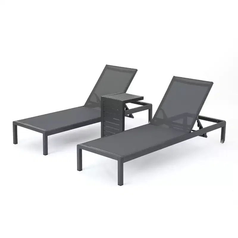 Christopher Knight Home Cape Coral Outdoor Mesh and Aluminum 3 Piece Chaise Lounge Chat Set