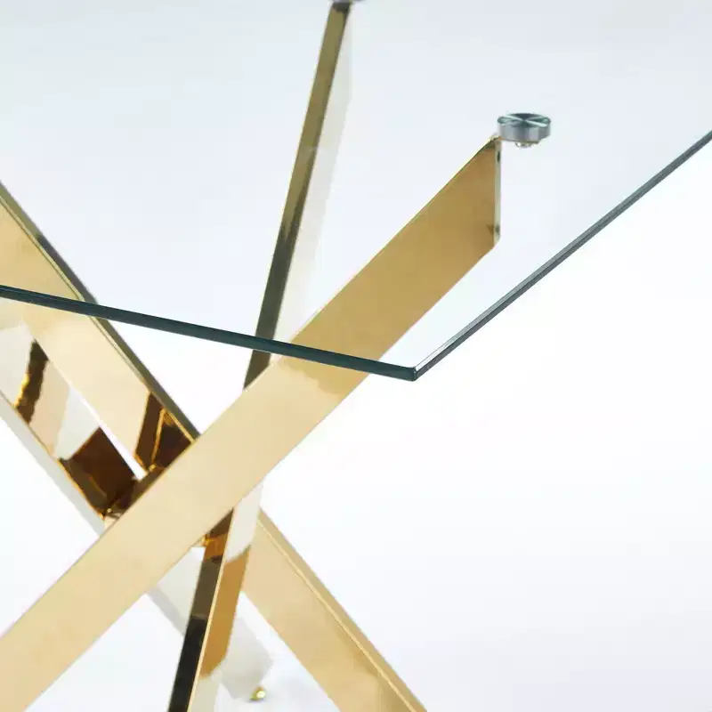 Cross-Legged Tempered Glass Dining Table Modern, Space-Saving