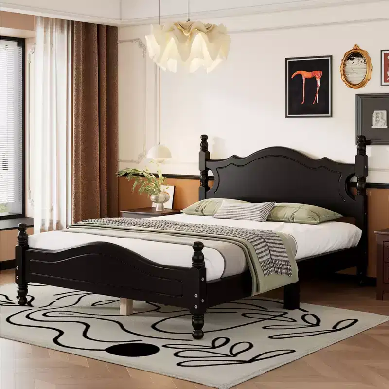 Full/Queen Size Wood Platform Bed Frame, Retro Style Platform Bed - ModernLuxe
