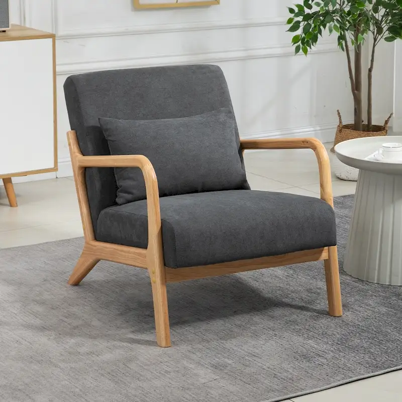 Mid-Century Velvet Upholstered Accent Chair Armchair w/Waist Cushion