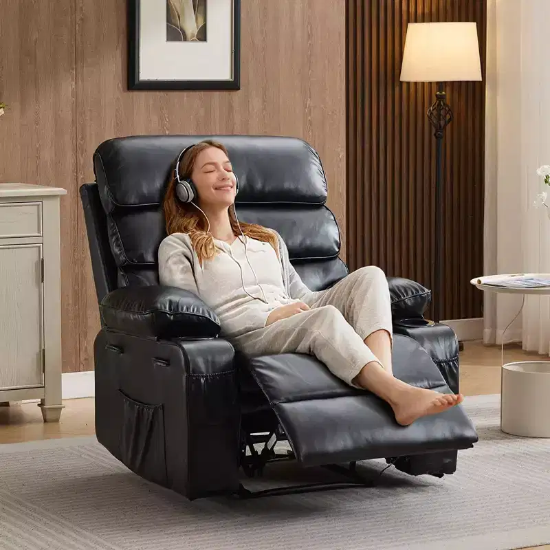 PU Leather Extra Wide Manual Recliner for Adults with Massage and Heat