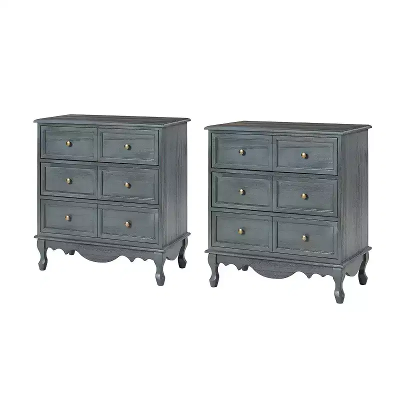 Set of 2 Galatea 32'' Traditional Solid Wood 3 - Drawer Accent Chest with Charging Station | HULALA HOME