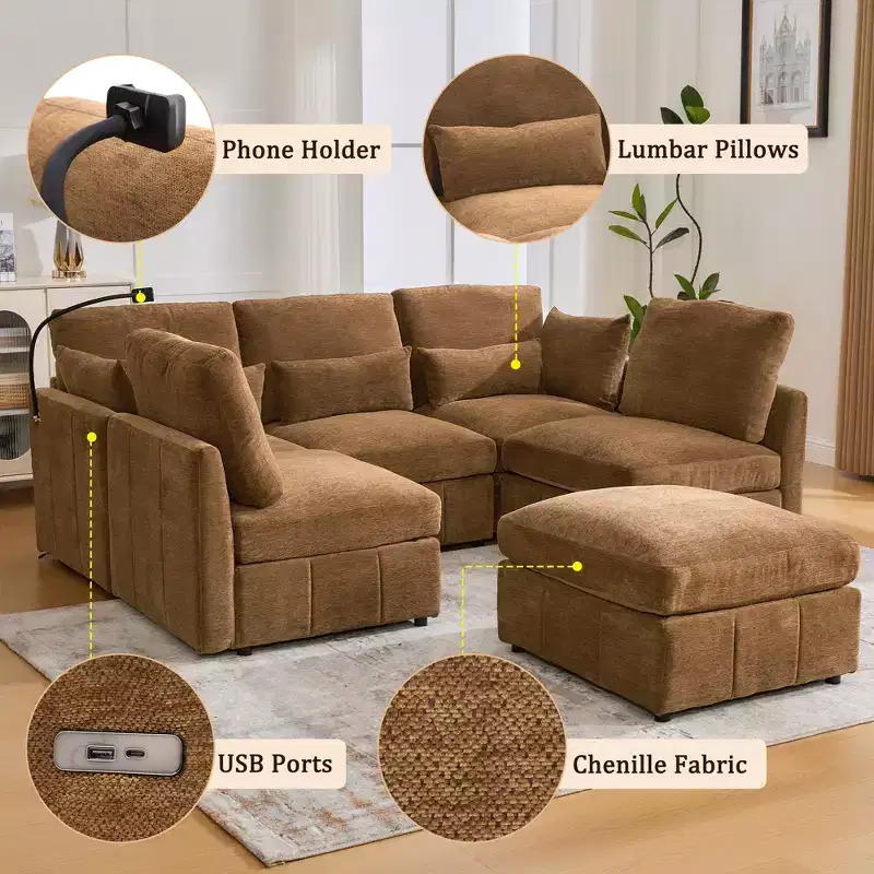 Merax Multifunctional Modular Sectional Sofa with Movable Ottoman