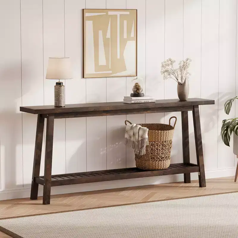 71 Inch Console Table with Storage, Extra Long Narrow Sofa Table, 2-Tier Industrial Farmhouse Entryway Table