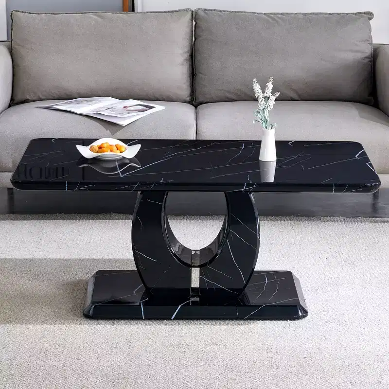 43W Coffee Table Cocktail Table Center Table, Marble Pattern/Wood Texture, Minimalist, White/Black/Walnut
