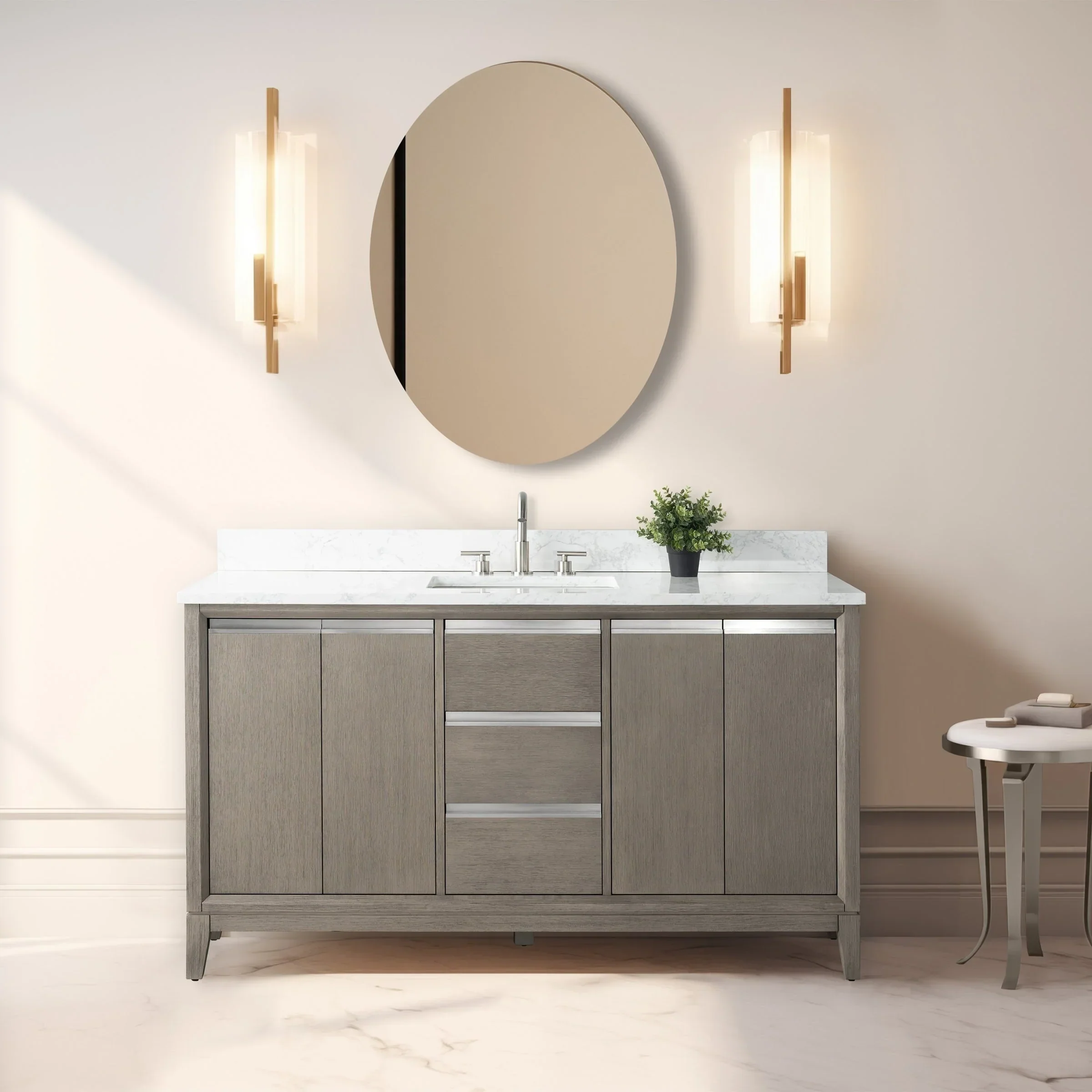 Vanity Art Bathroom Vanity with Ceramic Sink and Engineered Marble Top