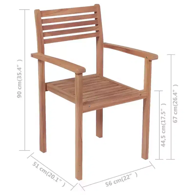 vidaXL Patio Chair Set of 8 Teak Teak Wood Standard Stackable
