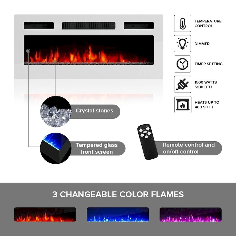 Reno WH05 Electric Fireplace Modern Wall Unit Entertainment Center