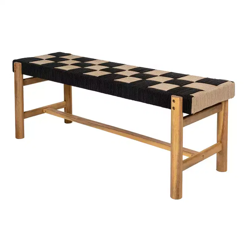 JONATHAN Y Denis 48 2-Seat Backless 700-Lbs Support Acacia Wood Outdoor Bench With Checkerboard Woven Rope Seat