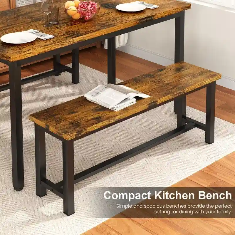 Grondin Industrail Style Dining Bench 2 Pieces Set, Wooden & Steel Dining Benches Set of 2, Durable and Stable Entryway Benches