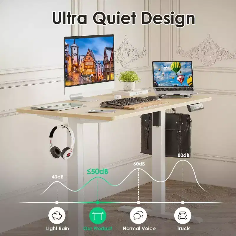 PexFix 40 x 24 Electric Standing Desk Nature Desktop Height Adjustable Computer Desk Stand up Home Office Desk with Splice Board