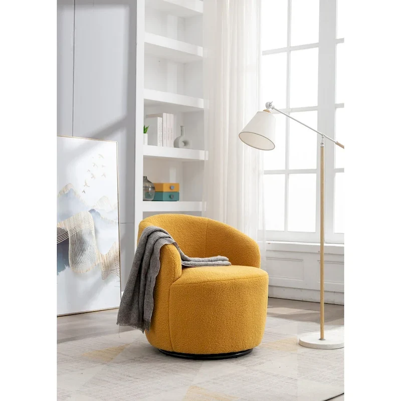 Swivel Accent Armchair Barrel Chair with Black Powder Coating, Blue