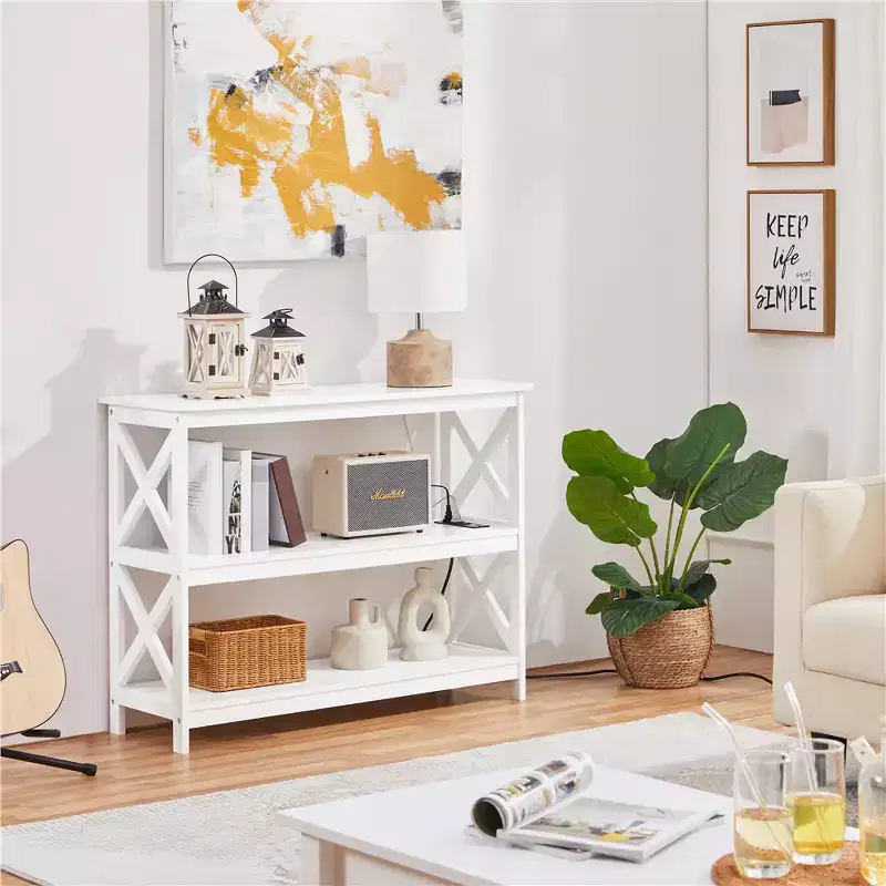 Yaheetech 3-Tier Wooden Console Table with Power Outlet Entryway Table