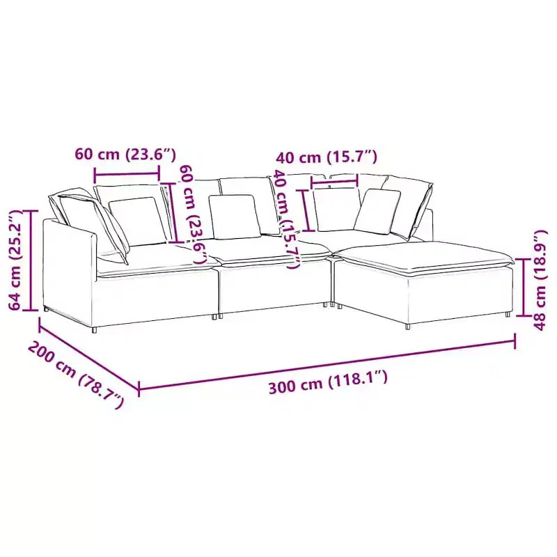 vidaXL Modular Sofa with Footstool & Cushions Fabric Dark Gray - Dark Gray