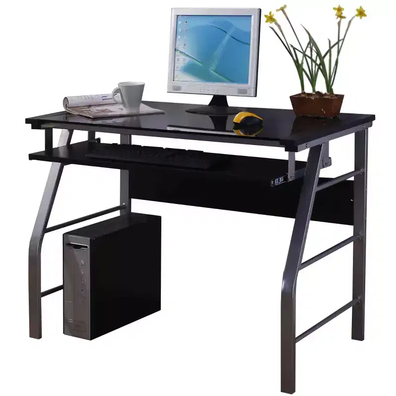 King's Brand Metal and Glass Top Home Office Computer Desk/Table