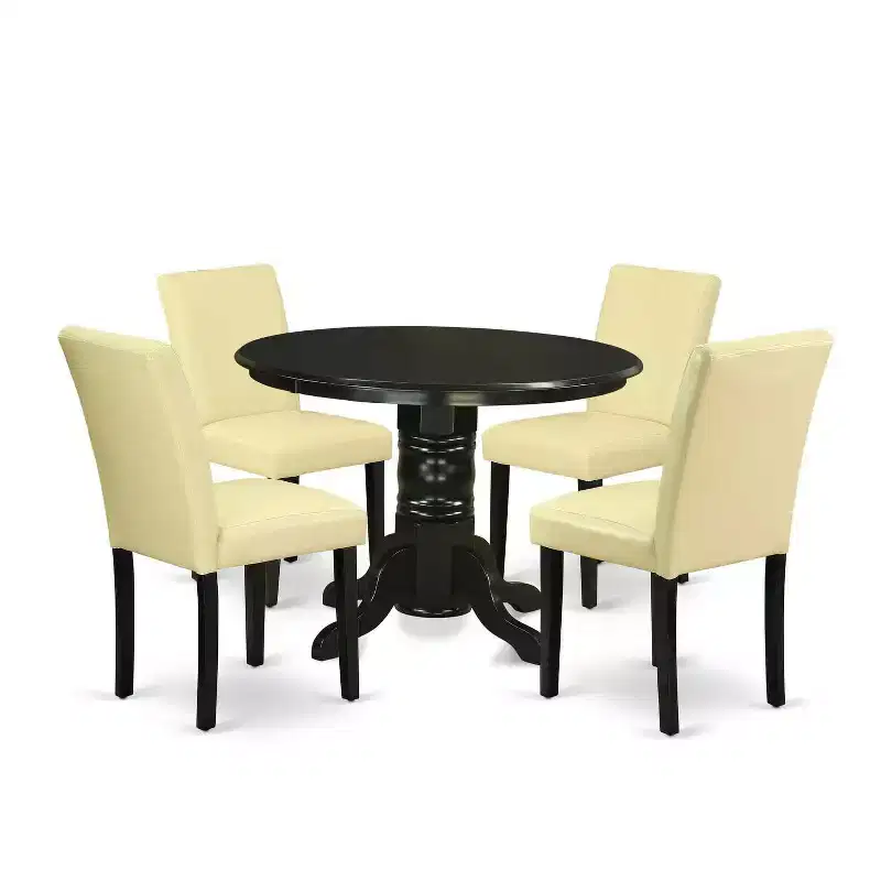 HomeStock 5-Piece Round Black Finish Solid Wood Top Dining Table with 4 Parson Chair