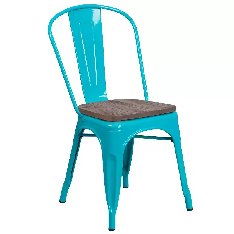 Colorful Metal Dining Stack Chair with Wood Seat