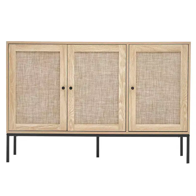 VEVOR Rattan Cabinet, Rattan Storage Cabinet with 3 Magnetic Doors and Adjustable Shelves, Sideboard Buffet Cabinet for Hallway, Entryway